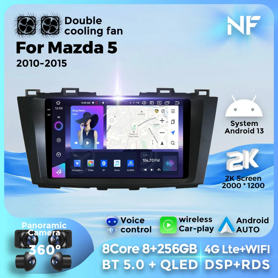 Navifly for Mazda 5 2010-2015 Bezdrôtová karplay qled obrazovky Android 13 Car Radio Multimedia Video Player Navigation GPS 4G LTE BT