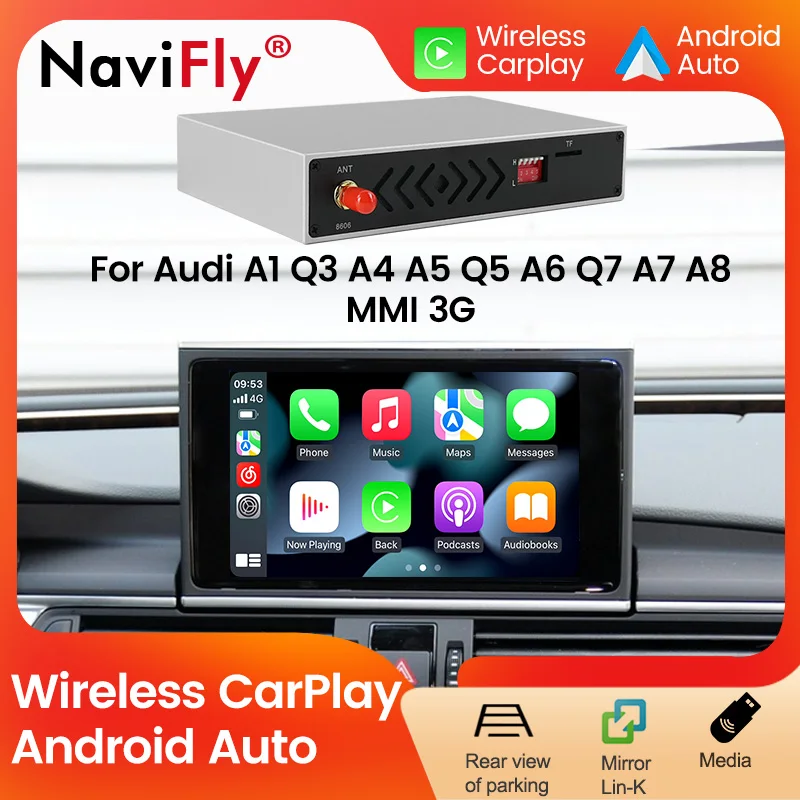 Navifly Wireless CarPlay a Android Automatic Eytafit Kit pre Audi A1 Q3 A4 A7 A7 A8 MMI 3G AirPlay Mirror Link Decoder Box Decoder SIRI SIRI