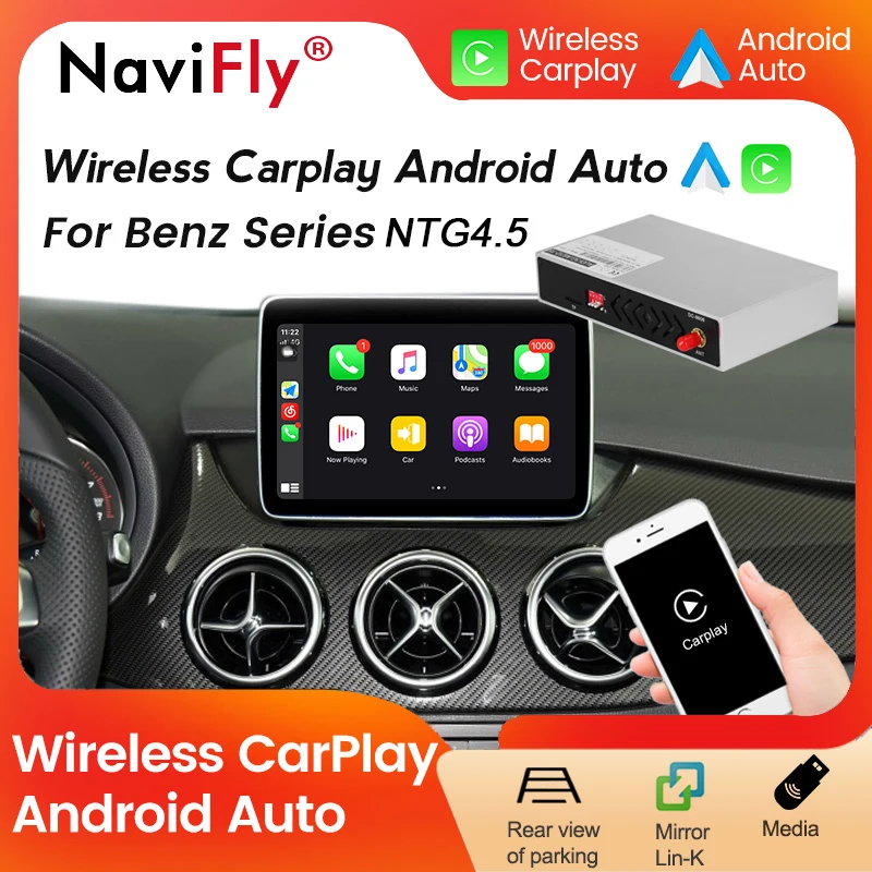 Navifly Wireless CarPlay Plug and Play Decoder Box Android Auto pre Benz Gla Ml Gl Slk ClS SL W117 W166 W176 W204 W212 W246