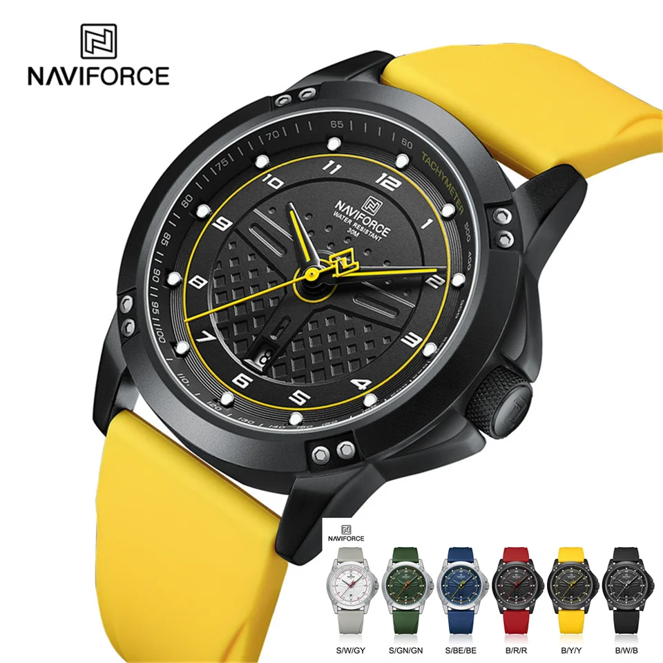 Naviforce muži náramky Top značky Luxusný vodotesný muž hodinky gumové športové vojenská armáda Auto dátum quarz mužský darček 8031