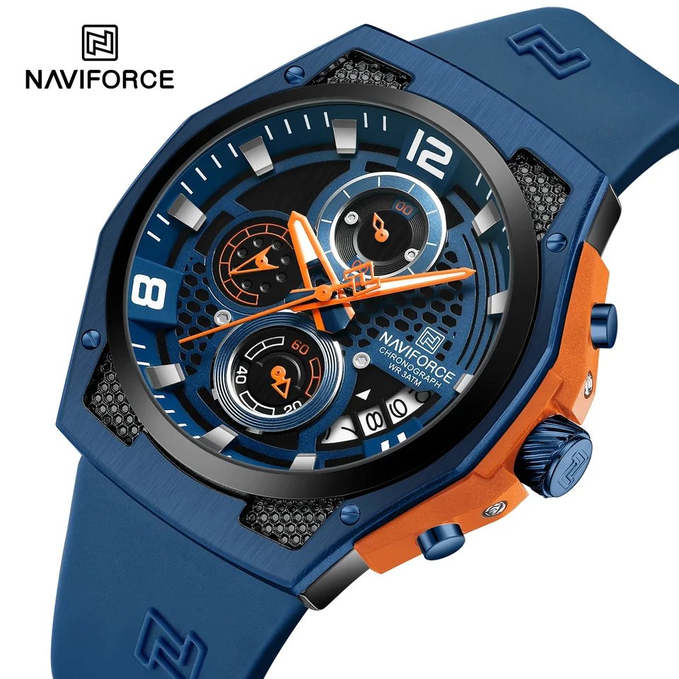 Naviforce NF8051L Vysoko kvalitné luxusné originálne originálne muži hodinky Silikónový popruh nepremokavé mužské kremenné zápästie Watch Sport Clock