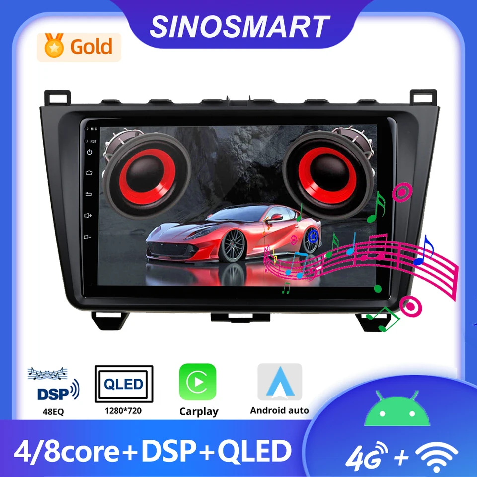 Navigačný hráč Sinosmart CAR GPS pre Mazda 6 GH Support Bose Soundport Free Audio 8 Core CPU, QLED DSP 4G LTE 2008-12