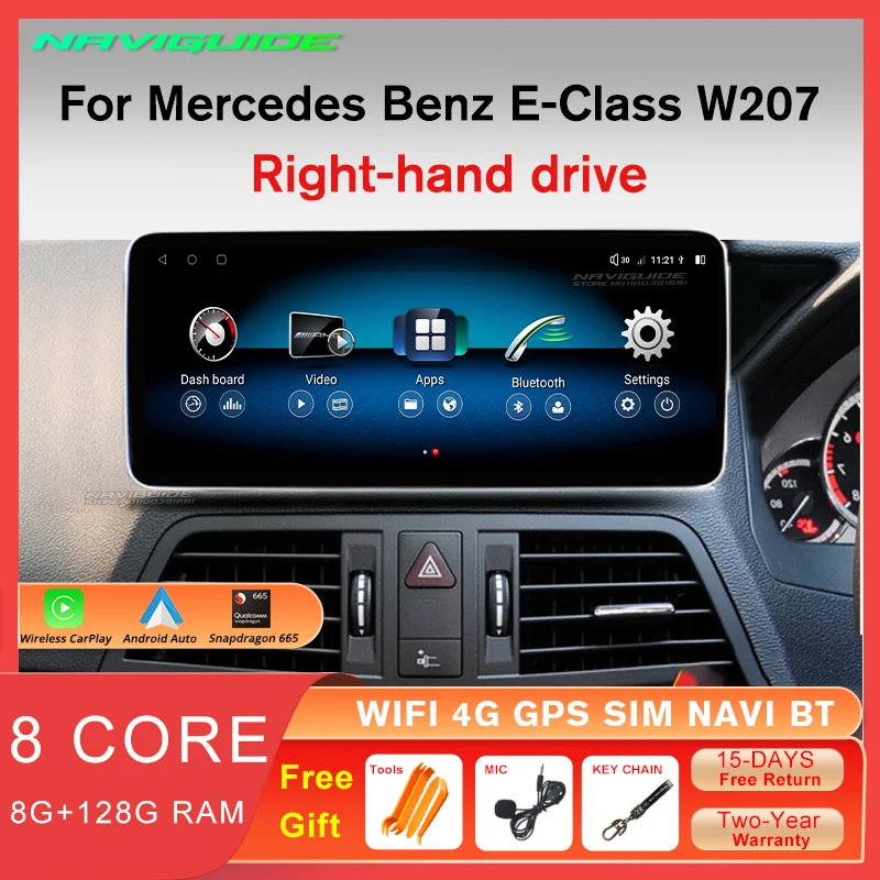 Naviguide 10.25 '' Android 12 Car Auto pre Mercedes E-Class W207 RHD 2010-2016 8+128G Multimedia Player 4G CarPlay Auto GPS