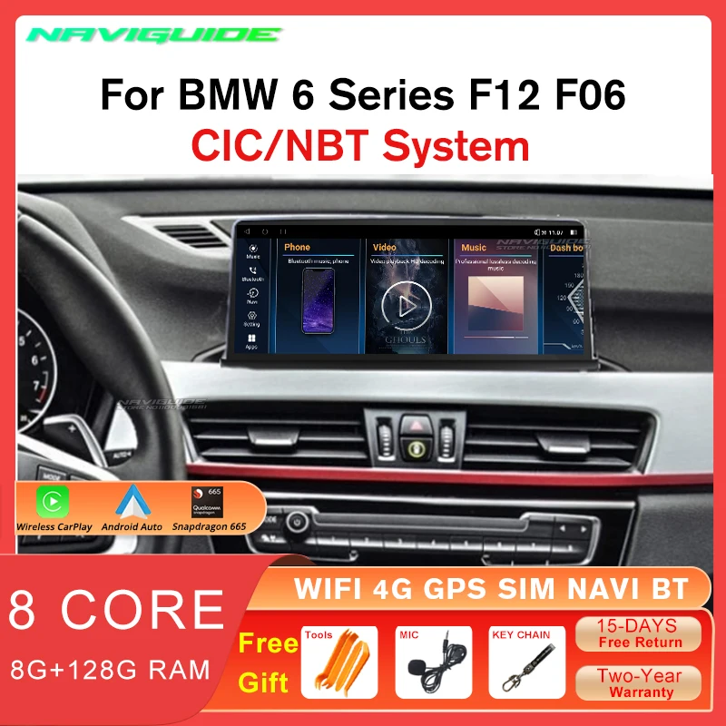 Naviguide 10.25 '' Android 12 Cardio Radio pre BMW 6 Series F06 F12 2010-2017 CIC NBT 360 Camera Multimedia Player GPS Bluetooth