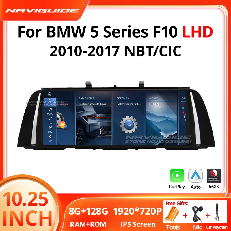 Naviguide 10.25 '' Android13 pre BMW 5 Series F10 F11 LHD 2011-2017 CIC NBT Car CarPlay Multimedia Player GPS Navi Auto HeadUnit