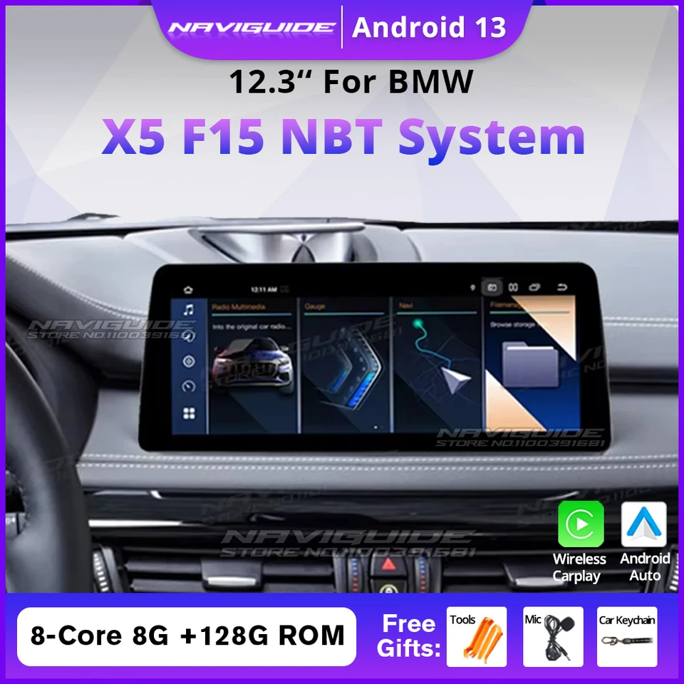 Naviguide 12,3 palca Android 13 pre BMW X5 F15 X6 2014-2016 Automobilové rádiové multimediálne prehrávač bezdrôtovej CarPlay Screen Navi BT WiFi GPS