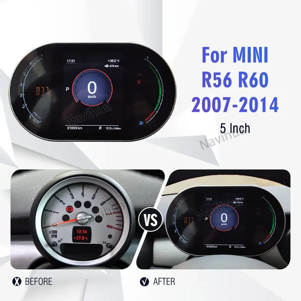 Navihua nový dizajn 5 palcov LCD Dashboard Car Digital Cluster Automotive Schadometer LCD nástroj pre BMW Mini R56 R60 2007-2014