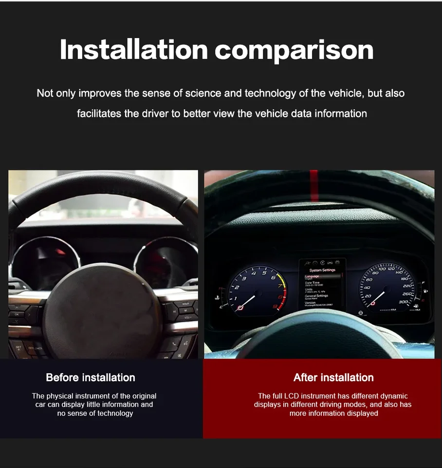 Navihua Speedometer Virtuálny kokpit 12,3 palca pre Ford Mustang 2015 2020 Digitálny klaster automobilu LCD Dashboard Automotive