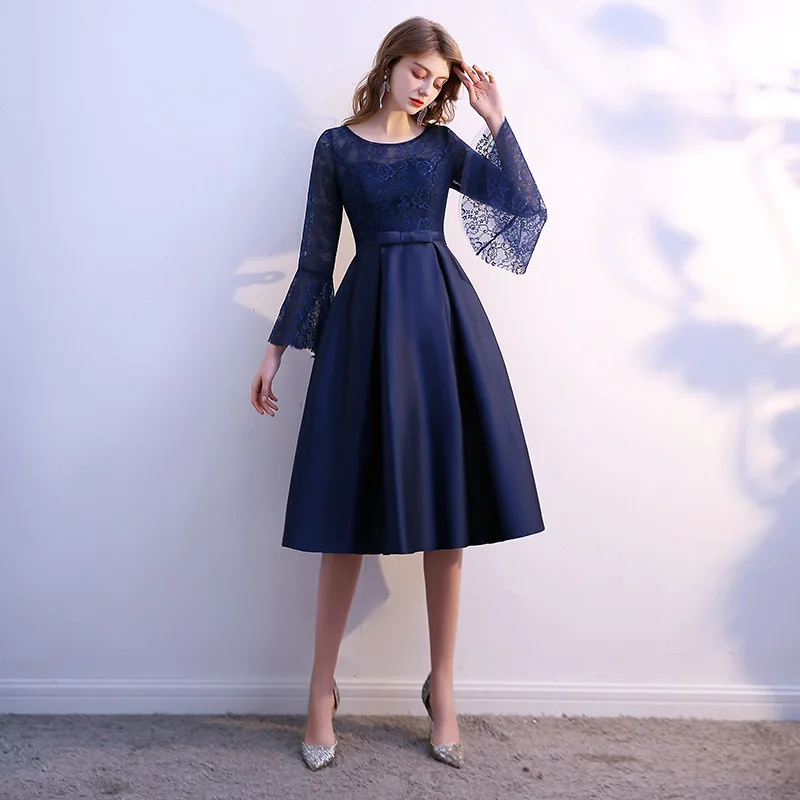 Navy Blue Družička Šaty s krátkymi halloweenskými šaty