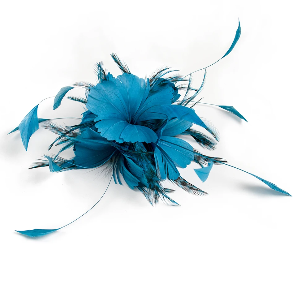 Navy Feather Flower Brošor a klipová čelenka čelenky s perím Dámske príslušenstvo Fascinator