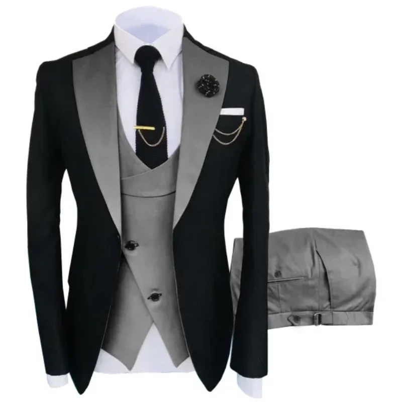 Navy kostýmy Homme Groom Tuxedos Men Suits Vrchol Lask Svadobný prom Terno Masculino Slim Fit Blazer 3 PCS Classic Men Suits