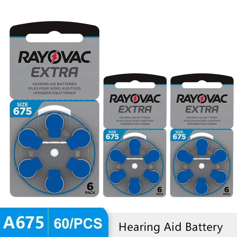 Načúvacie pomôcky 60 PCS Rayovac Energy Zinc Air 675a ​​675 A675 PR44 batéria pre načúvacie prístroje Zvukový zosilňovač zvukových zvukov