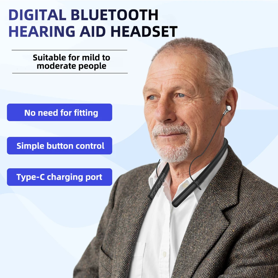 Načúvací prístroj Bluetooth s remienkom na krk - prenosný a pohodlný nabíjateľný pre starších - inteligentné zníženie hluku