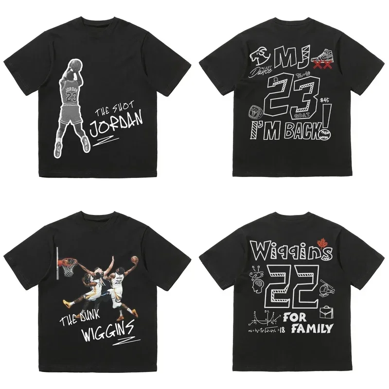NBA basketbalové hviezdy James Funnly Tlač tričku s krátkym rukávom 100%bavlnená pánska módna značka Módna značka Casy Sports Loose Y2K Tops