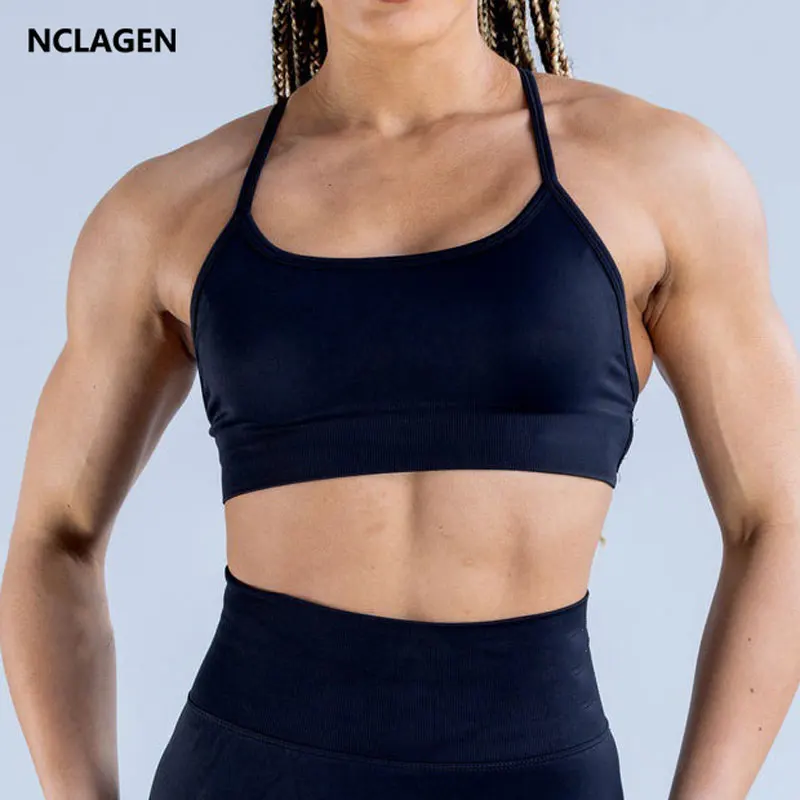 Nclagen Dynamic Backless Sports podprsenka s vysokým dopadom Fitness Underwear Back Cross Gym Crop Top Women Training