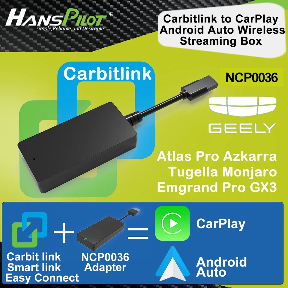 NCP0039 Geely Monjaro Tugella Atlas Pro Emgrand Pro GX3 Azkarra CarbitLink Easy Connect Adapter do CarPlay Android Auto NCP0036