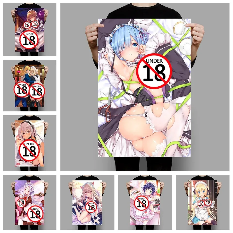 Necenzurované anime pekné dievča sexy slúžka Tlač plagát Manga Canvas maľba nástenné umelecké obrázky obývacia izba spálňa domov dekor