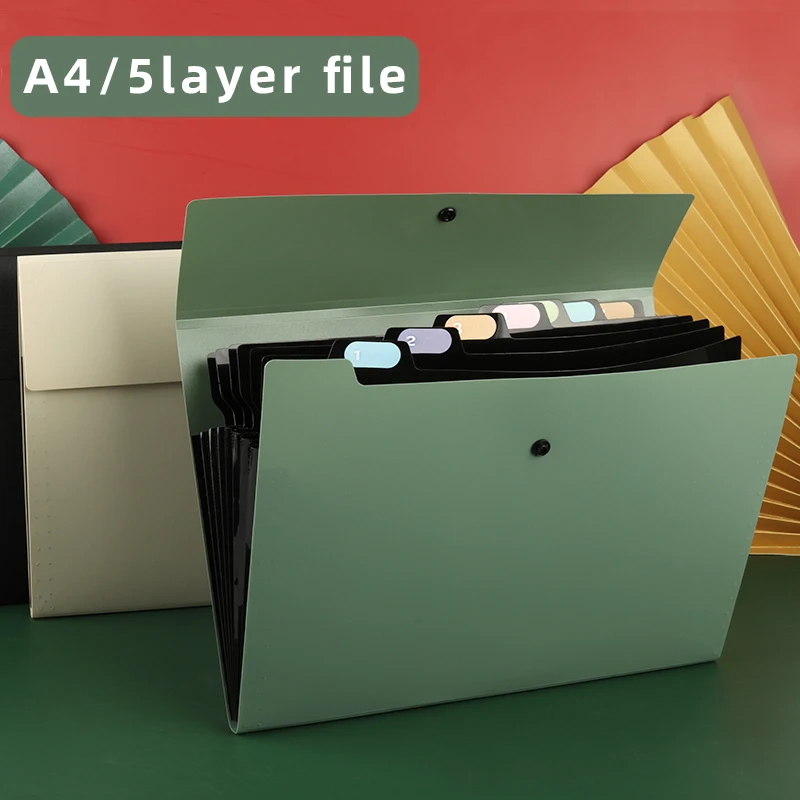 Nedávno populárne A4 Horizontal Folder Multi-vrstvový študentský úložný taška 5 vrstiev Testovací papier Stlačte tlačidlo Veľká kapacita