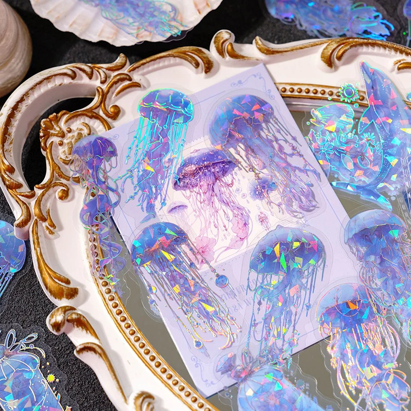 Nedávok série medúzy Séria Pet Sticker Bag Dream Laser Watercolor Shell Marine Material Hand Account Goo Card Stickers