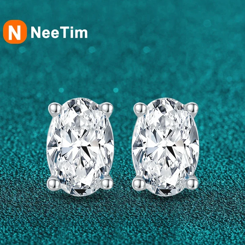 Neetim 2 Carat Oval D Color Moissanit Stud náušnice pre ženy
