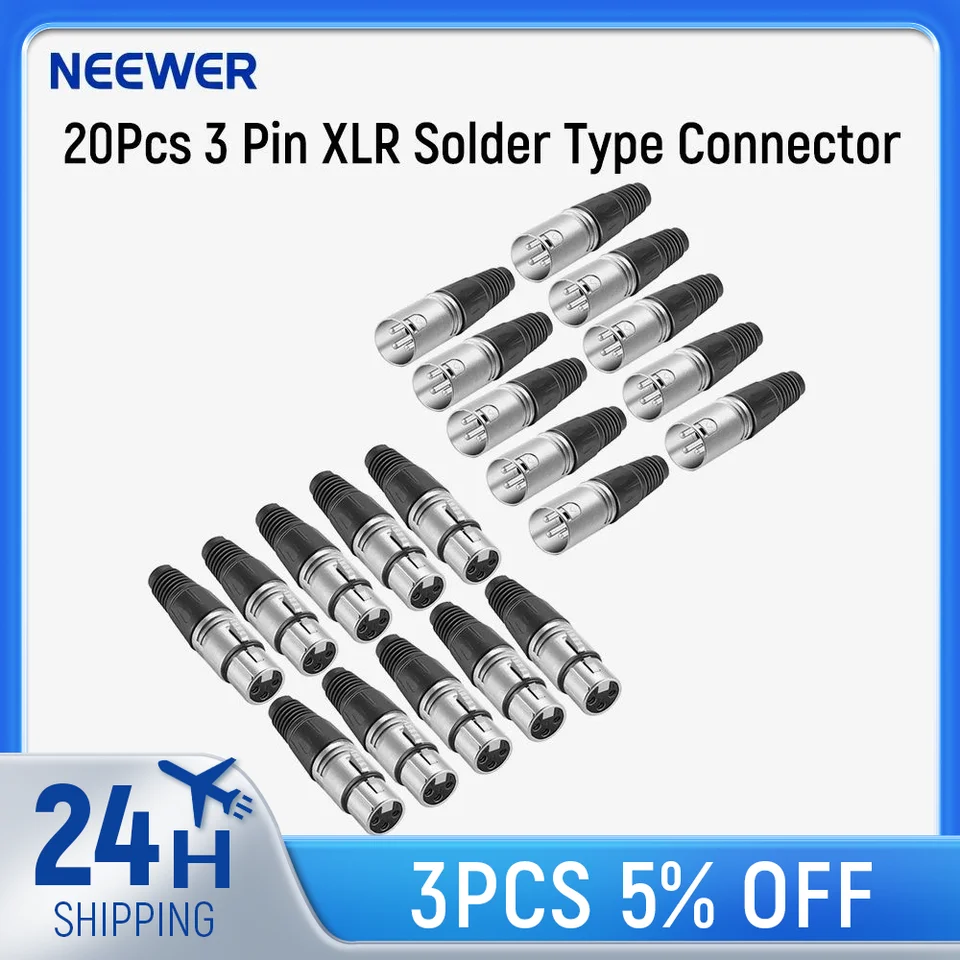 Neewer 20 -dielna 3 Pin XLR Mic Snake Plug Connector - 10 samích a 10 samíc konektorov plugových káblov Mikrofón