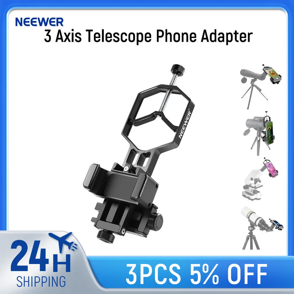 Neewer 3 Axis Telescope Telefón adaptér Kovový anti otras nastaviteľný držiak na držiak na držiak telefónu pre binokulárny monokulárny