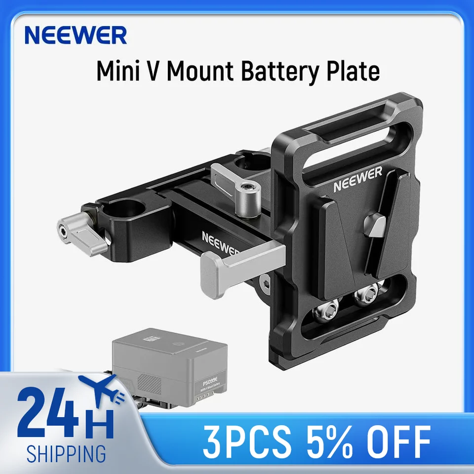 NEEWER MINI V MONT BATTERSKÁ PLATKA s 15 mm LWS tyčová svorka 180 ° sklopná skladacia batéria v tvare V zámok batériu s rýchlym uvoľňovaním