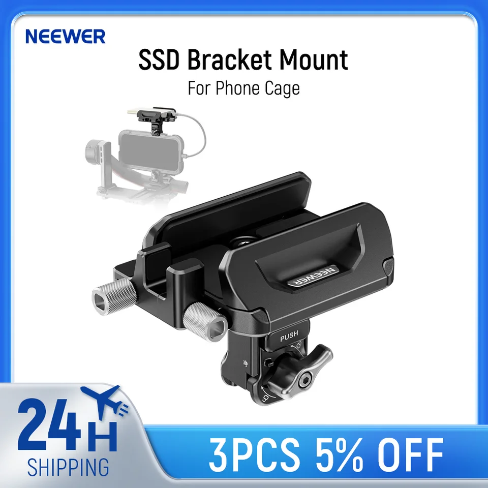 Neewer SSD Holder Quick Release SSD Bracket Mount for Phone Cage pre iPhone 15/16 Pro Max Samsung S24 Ultra T9 T7 T5 Sandisk