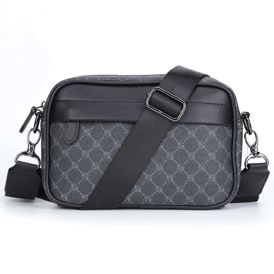 Neformálne obchodné ramenné taška pre mužov Pu Leather Messenger Bag Široký remienok Crossbody Bags Classic Plaid Designer Male Sling Bags