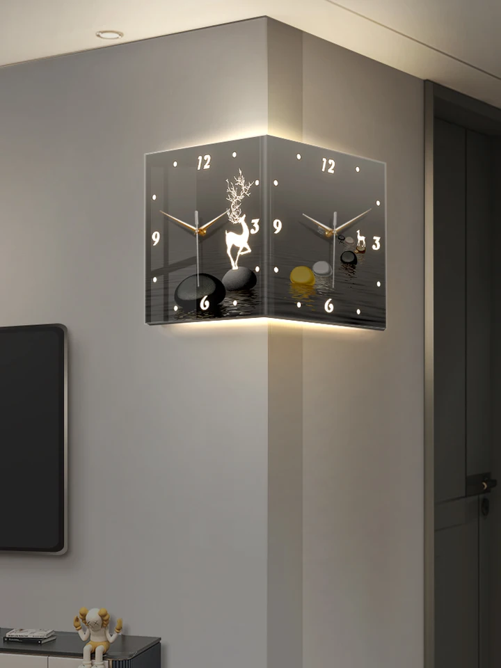 Nefrekvenovaná obývacia izba, obojstranné rohové hodiny, kreatívna nástenná lampa, LED osvetlené rohové hodiny, zavesenie steny