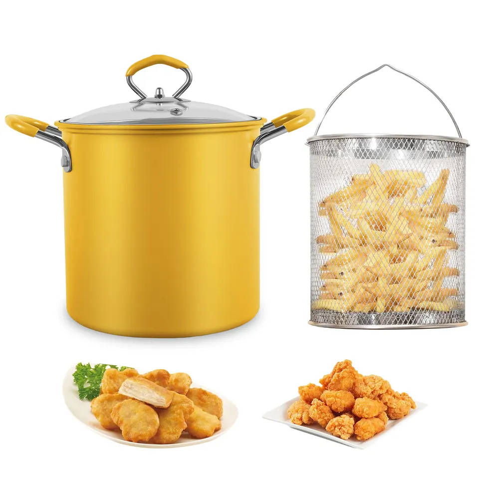Nehrdzavejúca o oceľ hlboký fritéza s filtračným kôšom odolné voči tepelne kuchynské kuracie hranolky hlboké fritézy