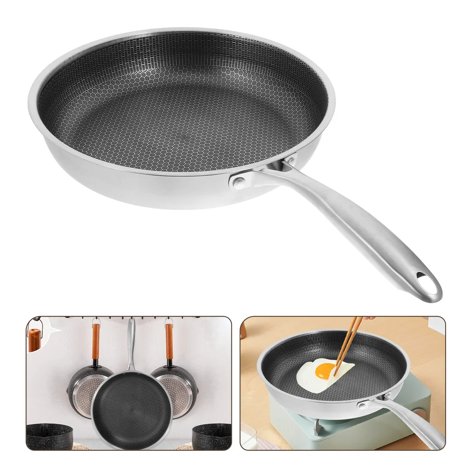 Nehrdzavejúca oceľ Wok Honeycomb Nonovcová panvica Fry Panva Domácnosť Malé vyprážanie kuchynského riadu Pracovník