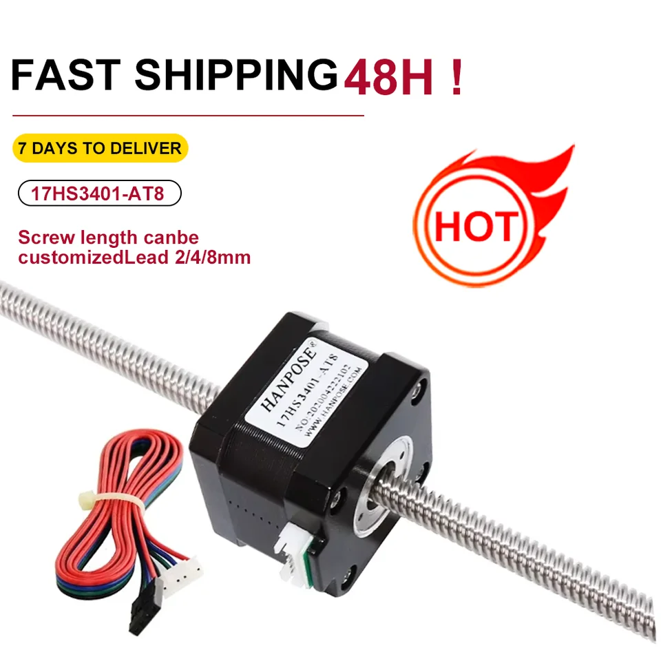 NEMA 17 cez skrutkový krokový motor 42HA34-T8*2 100-500 mm pre 3D tlačiarne