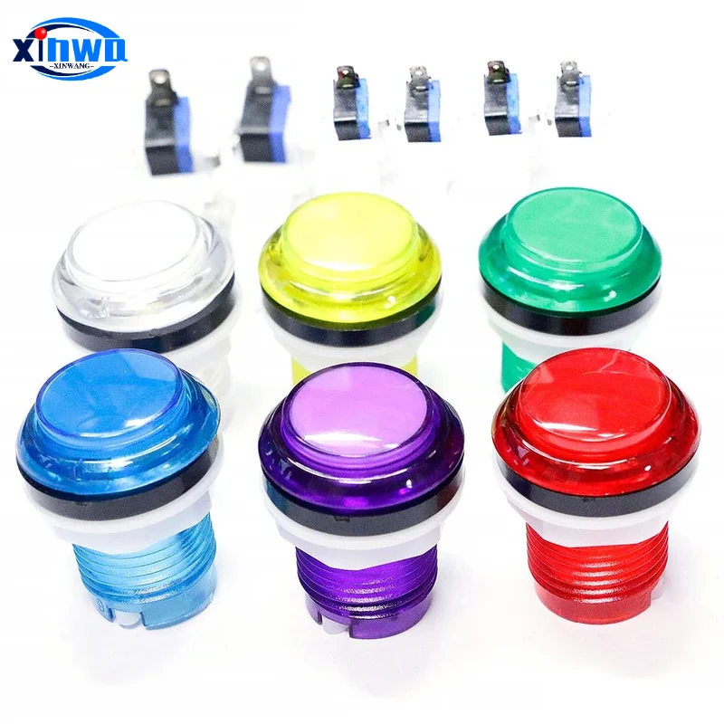 Neo Geo Arcade Game Button Button 5v 12V LED svetlo osvetlené blub čisté 33 mm okrúhle mince Swing Vinging Machine Crane Pinball Part Časť