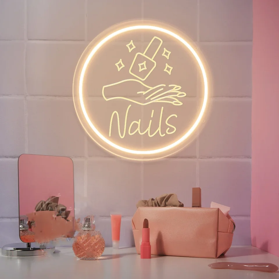 NEON NEON SIGN, MANICURE SHOP SIGN, SALON SALON LED znamenie, vyryté akrylové znamenie, neónové znamenie zvyk, výzdoba kozmetickej miestnosti