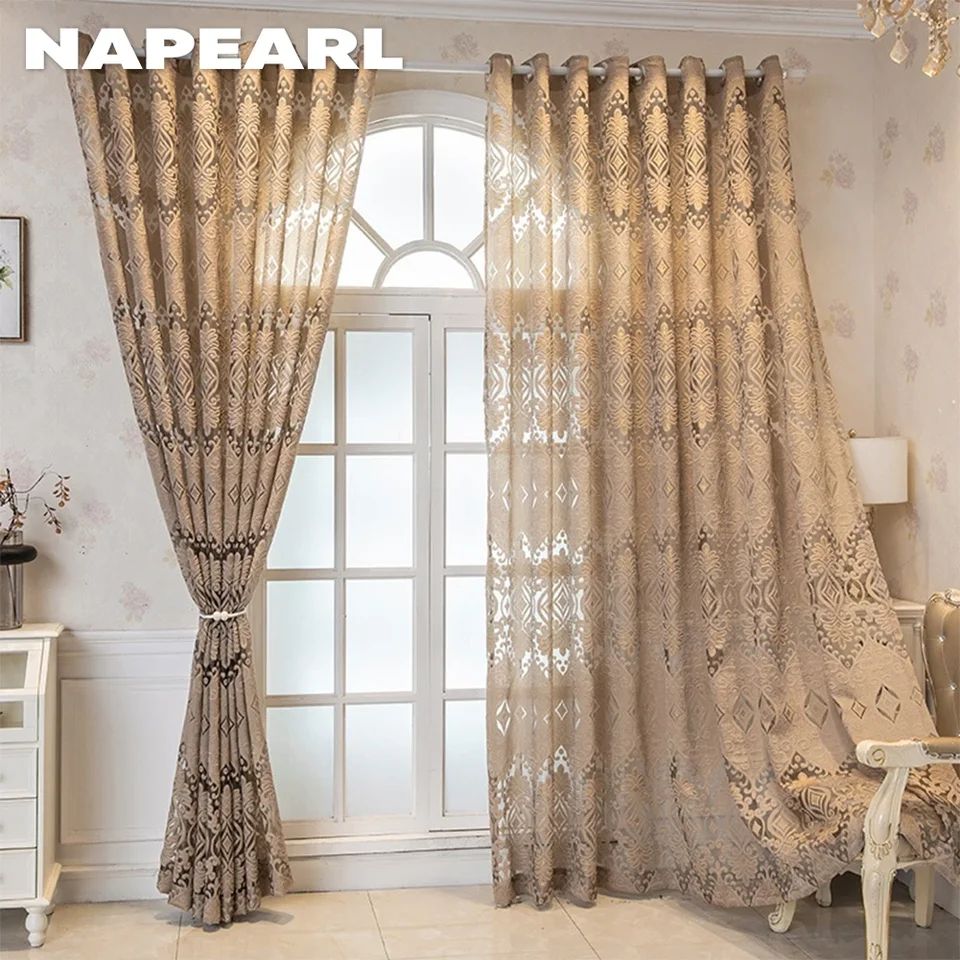 Nepearl európsky štýl Jacquard Curtain Tyl Geometric kvetinová opona číre okno slepá pripravená domáci dekor 1pc