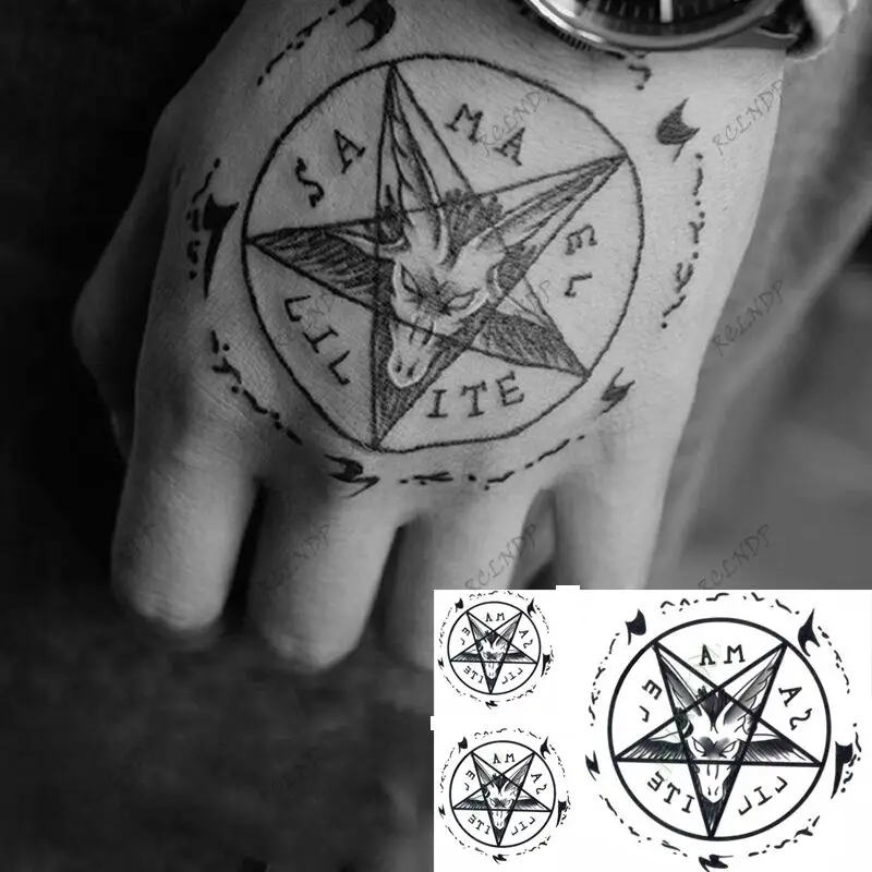 Nepremokavá dočasná tetovacia nálepka Satan Lucifer Circle Riadenie Falošné tetovanie flash tatoo gotické ruky dozadu umenia pre chlapcov ženy mužov