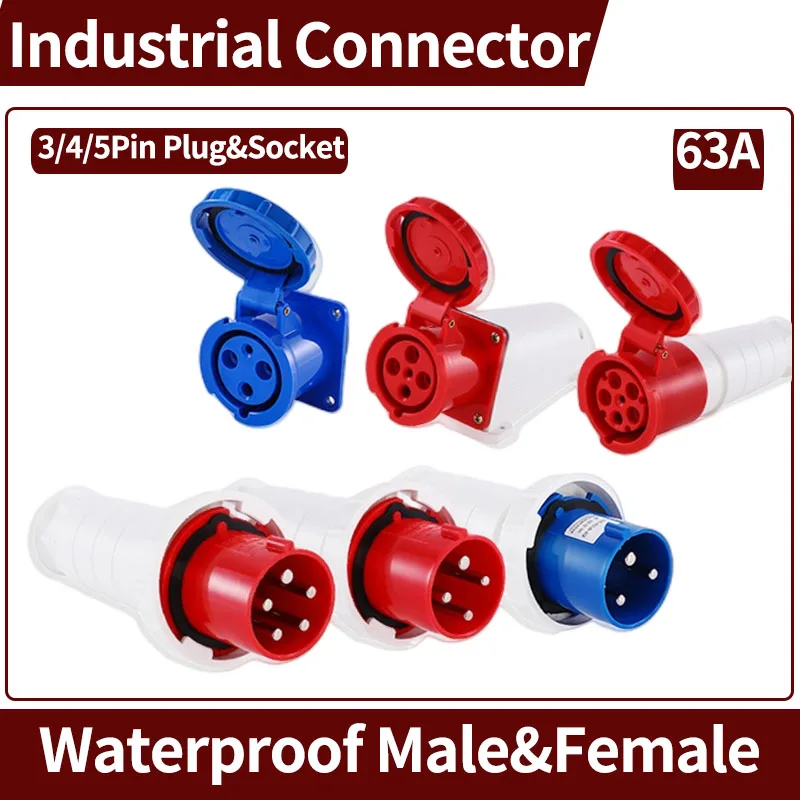 Nepremokavá priemyselná Plug3 /4 /5 Pin DustodoPusp Socket Ip67 Muž a žena 63A namontovaná priemyselná objímka 380V 415V