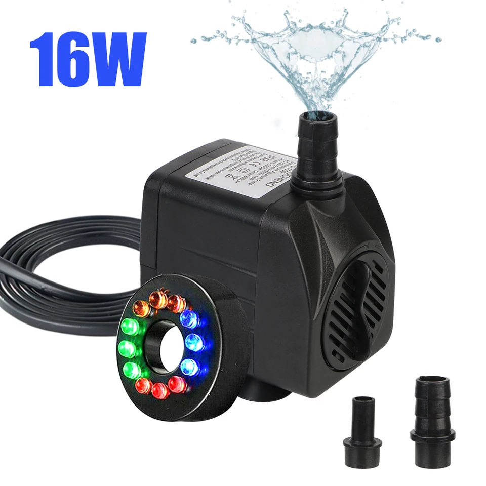 Nepremokavá ultra-titová vodná čerpadlo pre záhradné akvárium Fish Tank Bird Bird Bath Fountain ponorná fontána s 12 LED svetlom