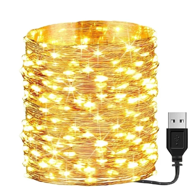 Nepremokavá USB batéria LED reťazec svetlo 5V 10M Copper Wire Fairy Garland Light Lamp na vianočné svadobné osvetlenie sviatočné osvetlenie