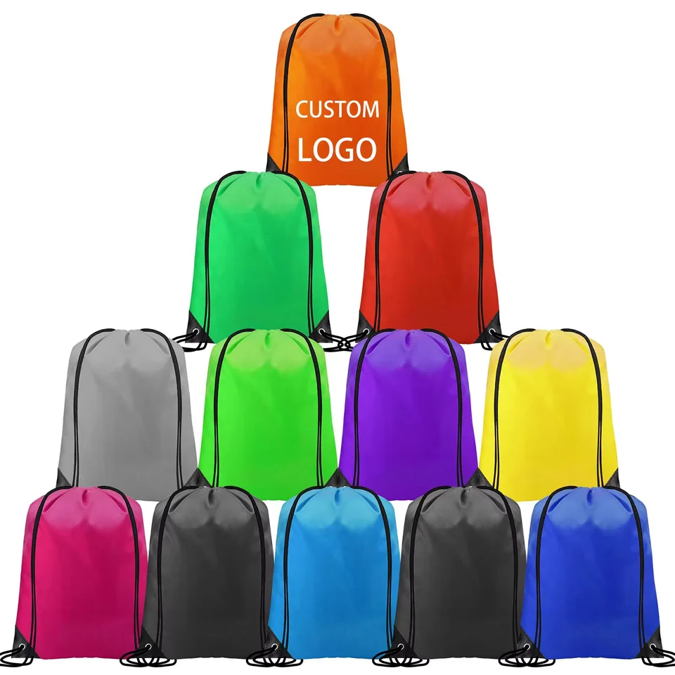 Nepremokavá vysoko kvalitná vlastná polyester nylon nylonová šnúrka batoh v batožinových taškách String Back Pack Logo Sport Cinch vrecia