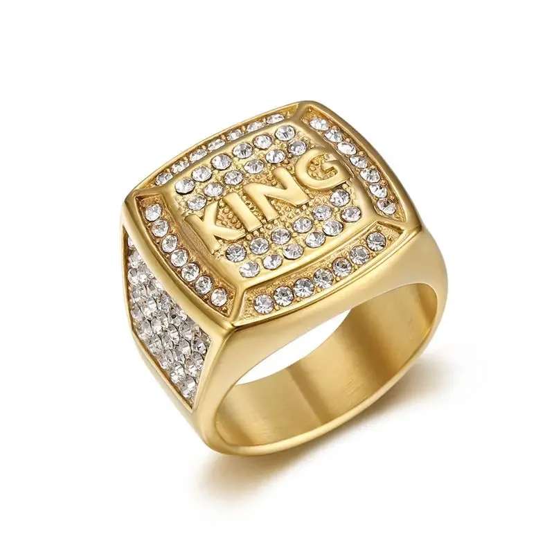 Nepremokavá z nehrdzavejúcej ocele King Hip Hop Iced Out Rings for Men Dary Friends Friends Darček módne šperky
