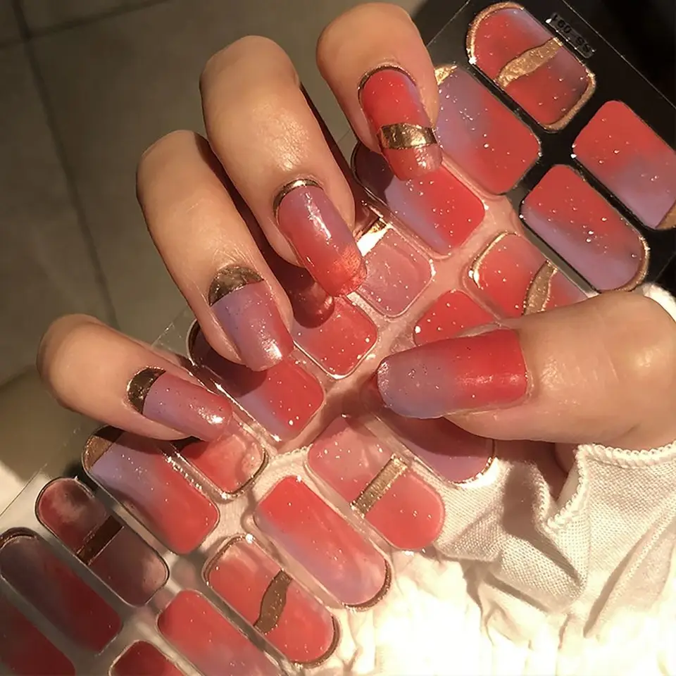 Nepremokavé 22stripové gélové nálepky na nechty čiastočne vyliečené flóristické nechtové náplasť Full Cover Gel Gel Lociss Diy