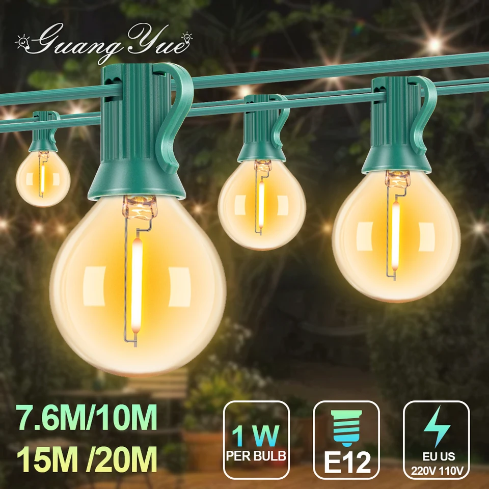 Nepremokavé G40 String Light 220V EÚ 110V US DETORÁRNÉ SVETLI AMBER GLOSKY PRIPOJENÉ RETRO OUTDORODER Svadobné spoločenstvo záhradné svetlo