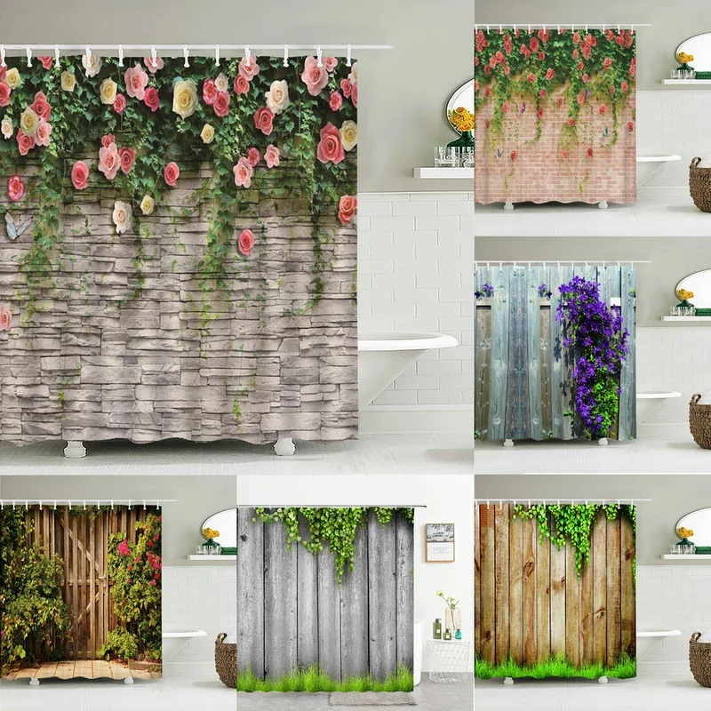 Nepremokavé kvety trávnaté rastliny na stenu Sprchové závesy pre kúpeľňové záclony navyše 180*200 cm 3D sprchová záves