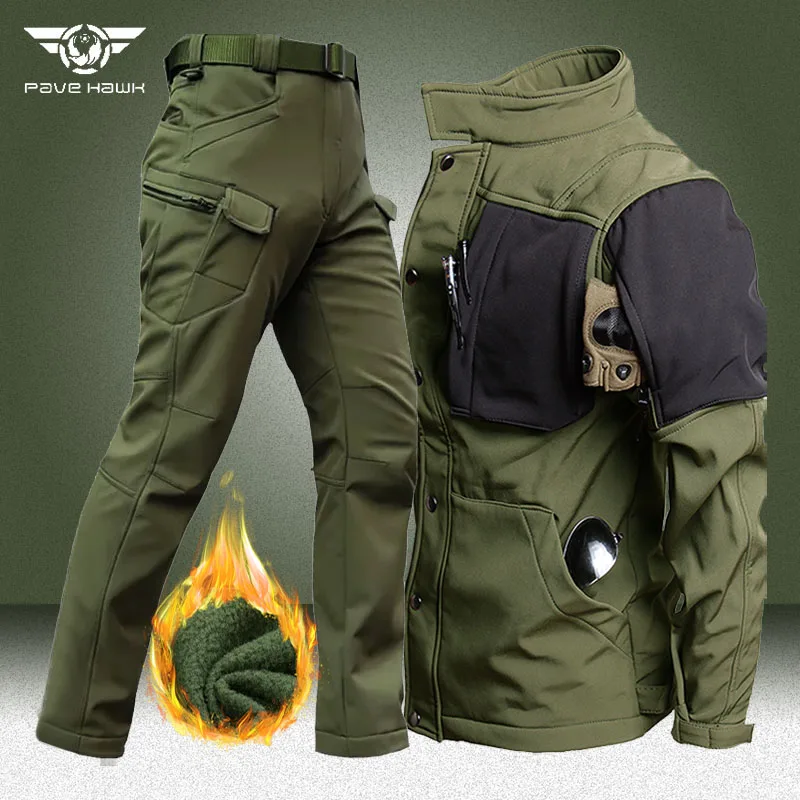 Nepremokavé taktické súpravy Men Zimné bojové bundy zimné škrupiny+armáda Fleece Teplý nákladný nohavice 2 PCS vyhovuje vojenským viacerým vreckovým setom