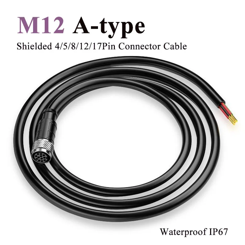 Nepremokavý M12 12pinový kábel typu A-type IP67 4 5 8 17 Kodingová linka Pin Coding Line Schiled Mužský ženský snímač IO napájací kábel