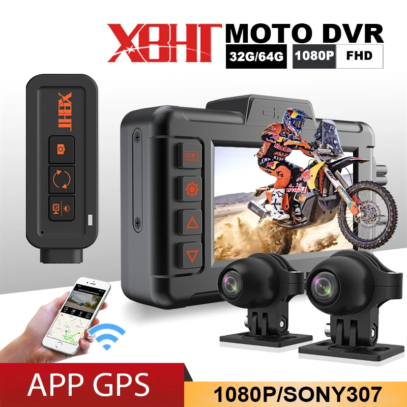 Nepremokavý motocykel DVR DVR Dld Dash Cam Video Video Recorder GPS navigácia predný zadný pohľad Nočné videnie duálne 1080p motocykla DVR
