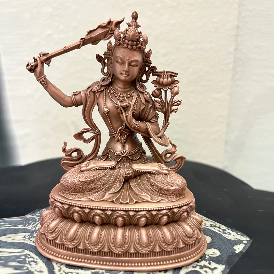 Nepál Tibetský dvojramenný Manjushri Bodhisattva Buddha Socha Ornament Ornament Budhistická sála uctieva meč múdrosti, aby zaistil mier