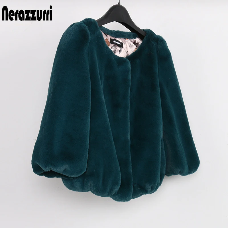 Nerazzurri Spring Fall Short Light Soft Faux Fur Bunda Dámske 2022 s 3/4 Puff Ruckve Fluffy Fake Rabbit Fur Cropped Top 5xl